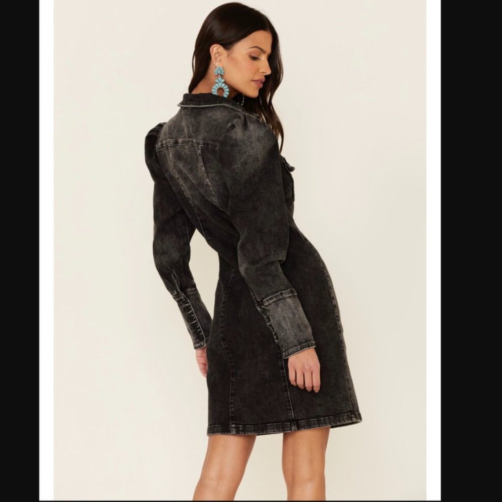 Billy T Black Denim Puff Sleeve Dress - Size XS